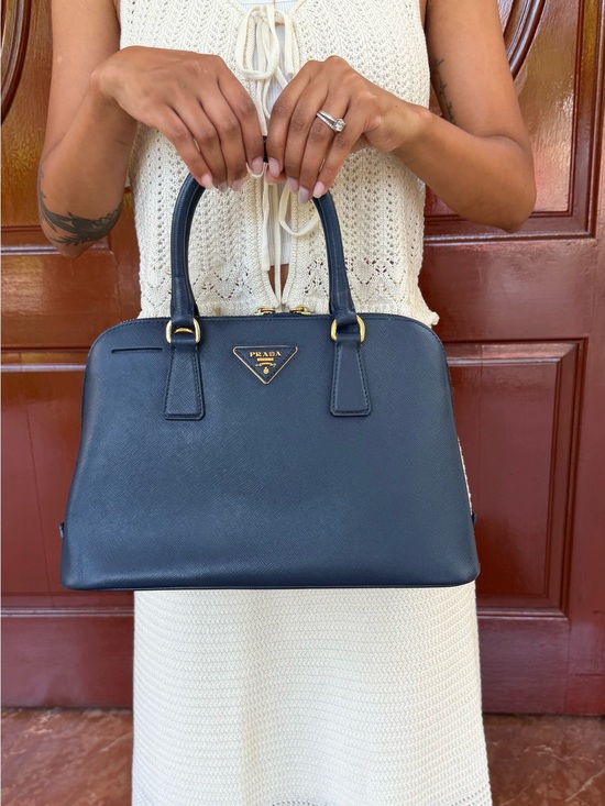 Prada Handbags - Prada BL0937 Blue Saffiano Leather 2-Way Top Handle Shoulder Bag